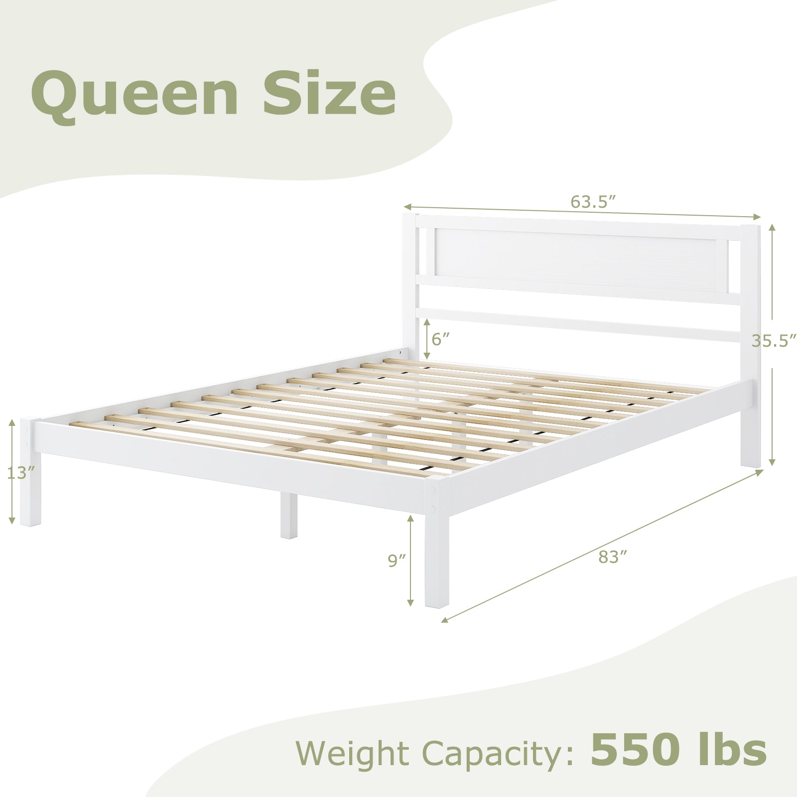 Twin/Full/Queen Size Wood Bed Frame with Headboard and Wooden Slats Support-Queen, White Simple Bed Frame at Gallery Canada