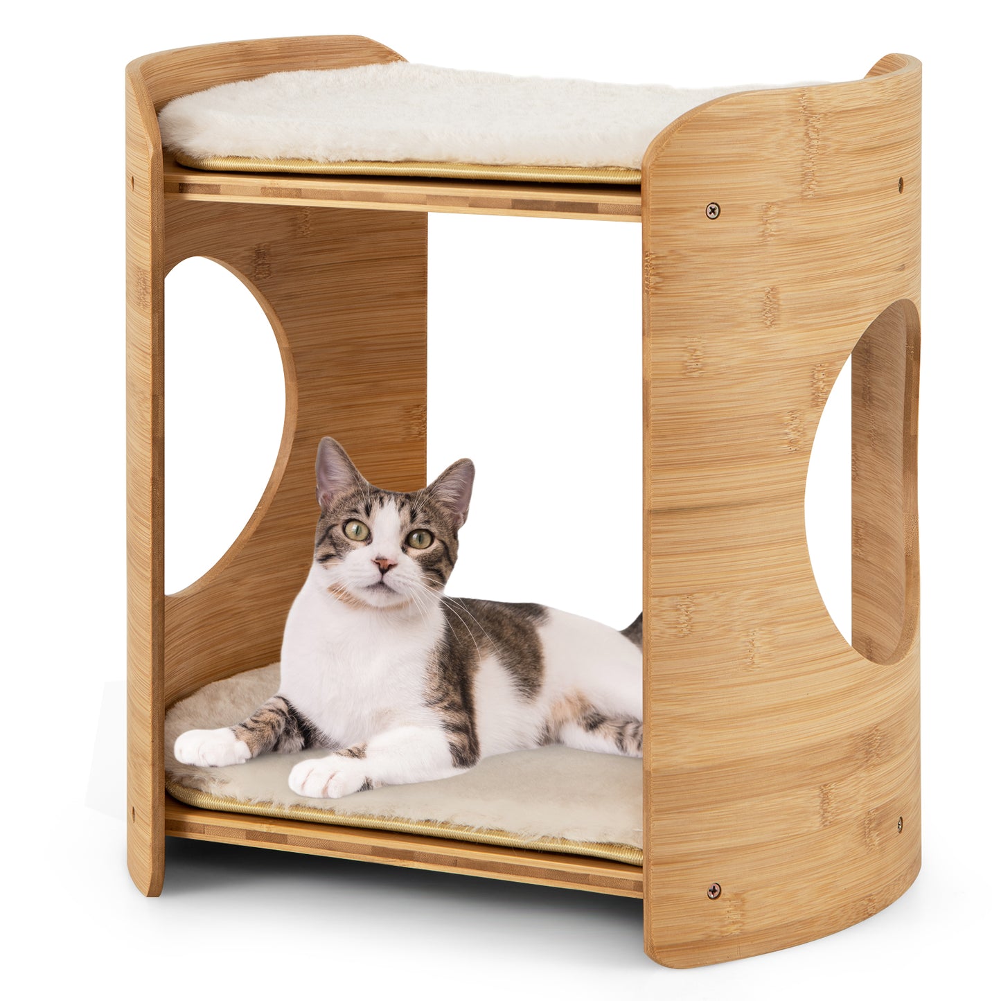 2-Tier Cute Small Cat Tree for Indoor Cats with Natural Bamboo Frame, Beige Cat Trees Condos & Scratchers at Gallery Canada