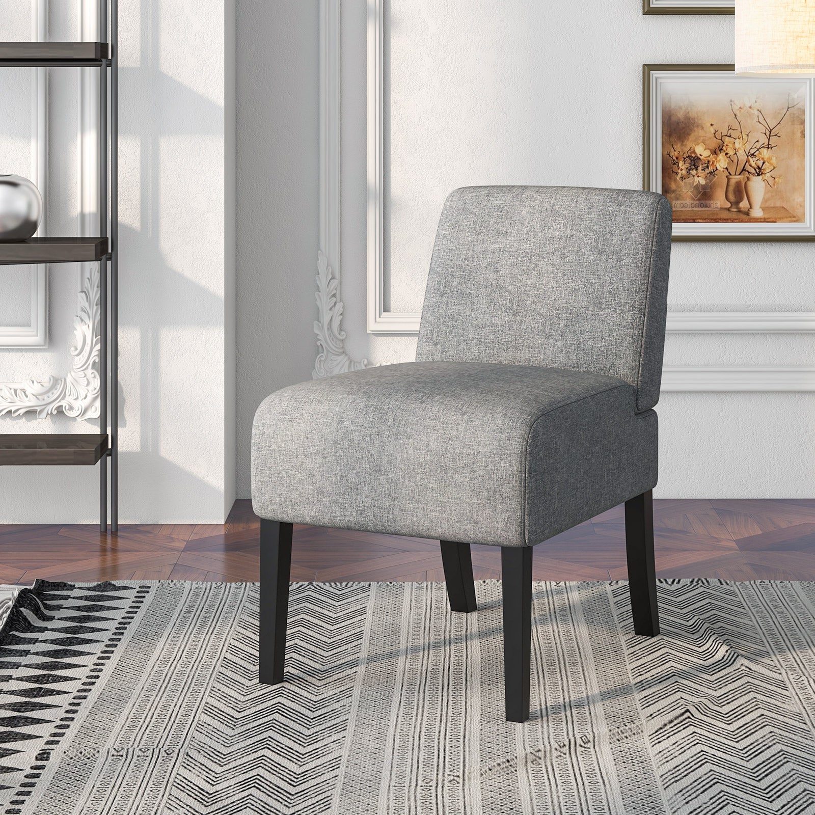 Upholstered Living Room Chair with Rubber Wood Legs, Dark Gray Dining Chairs at Gallery Canada
