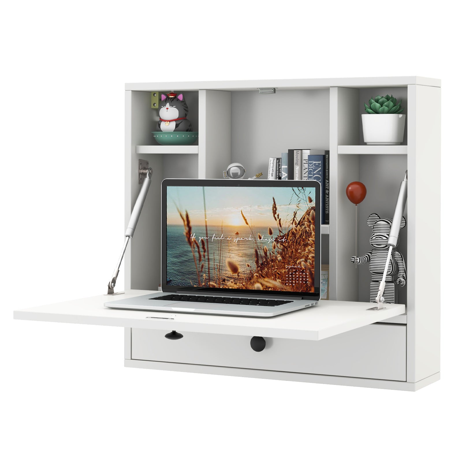 Wall Mount Floating Desk, Foldable Laptop Workstation, White Laptop Tables & Printer Stands White at Gallery Canada