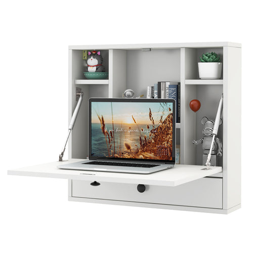 Wall Mount Floating Desk, Foldable Laptop Workstation, White