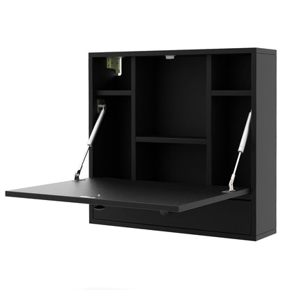 Wall-Mount Floating Desk Foldable Space Saving Laptop Workstation, Black Laptop Tables & Printer Stands at Gallery Canada