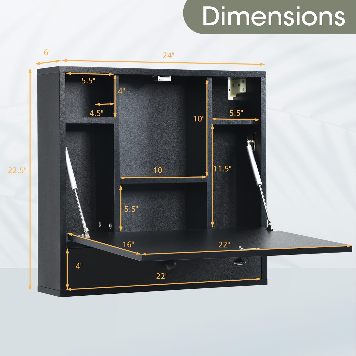 Wall-Mount Floating Desk Foldable Space Saving Laptop Workstation, Black Laptop Tables & Printer Stands at Gallery Canada