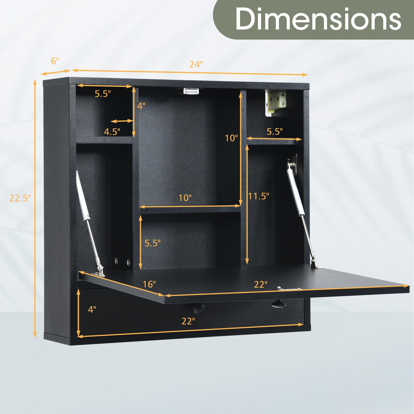 Wall-Mount Floating Desk Foldable Space Saving Laptop Workstation, Black Laptop Tables & Printer Stands at Gallery Canada