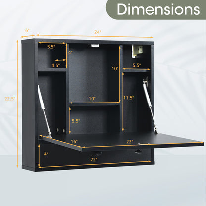 Wall-Mount Floating Desk Foldable Space Saving Laptop Workstation, Black Laptop Tables & Printer Stands at Gallery Canada