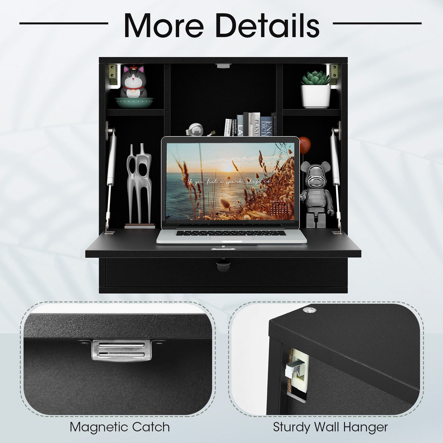 Wall-Mount Floating Desk Foldable Space Saving Laptop Workstation, Black Laptop Tables & Printer Stands at Gallery Canada