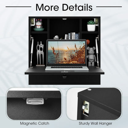 Wall-Mount Floating Desk Foldable Space Saving Laptop Workstation, Black Laptop Tables & Printer Stands at Gallery Canada