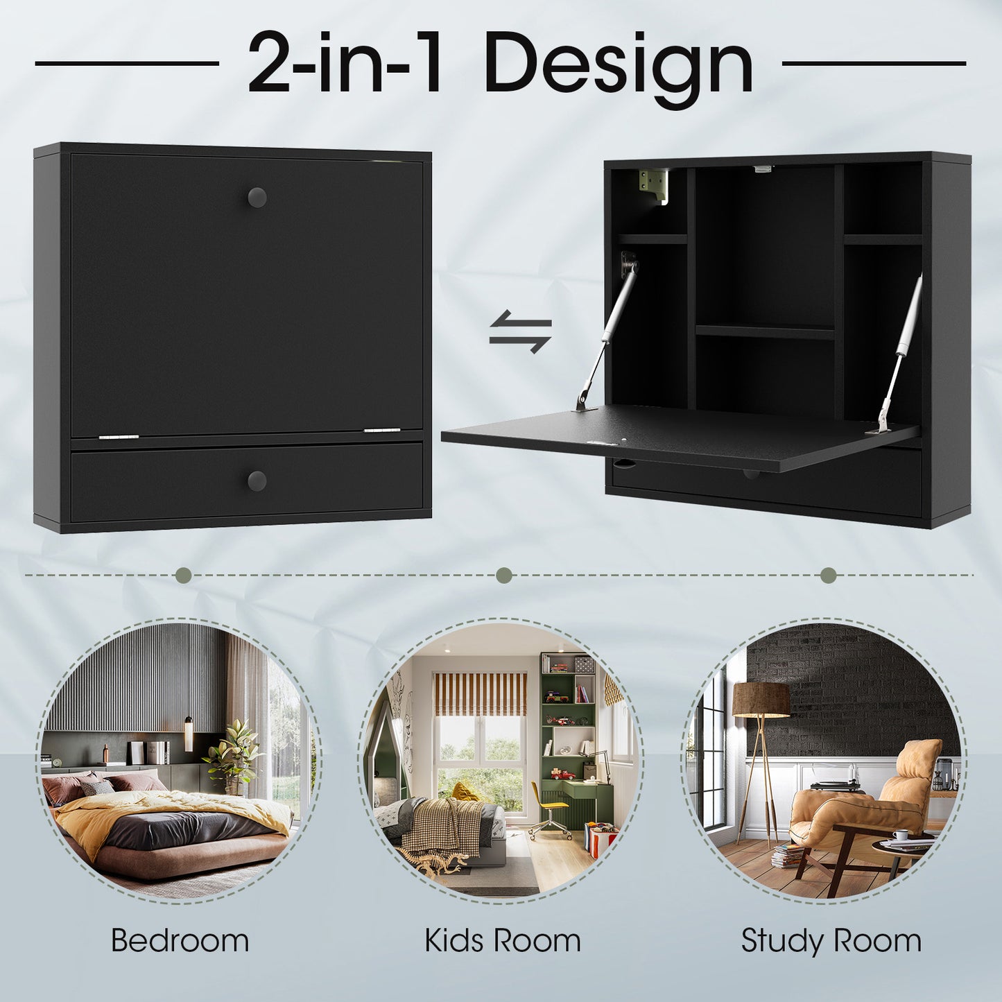 Wall-Mount Floating Desk Foldable Space Saving Laptop Workstation, Black Laptop Tables & Printer Stands at Gallery Canada