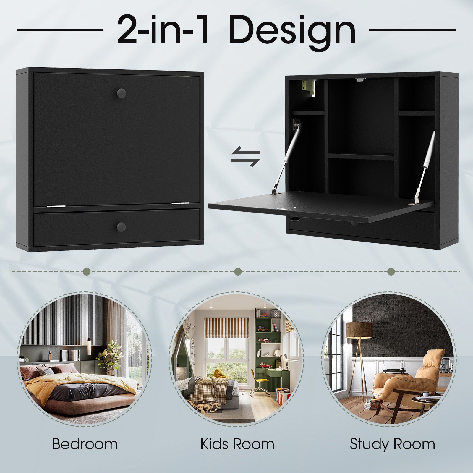 Wall-Mount Floating Desk Foldable Space Saving Laptop Workstation, Black Laptop Tables & Printer Stands at Gallery Canada