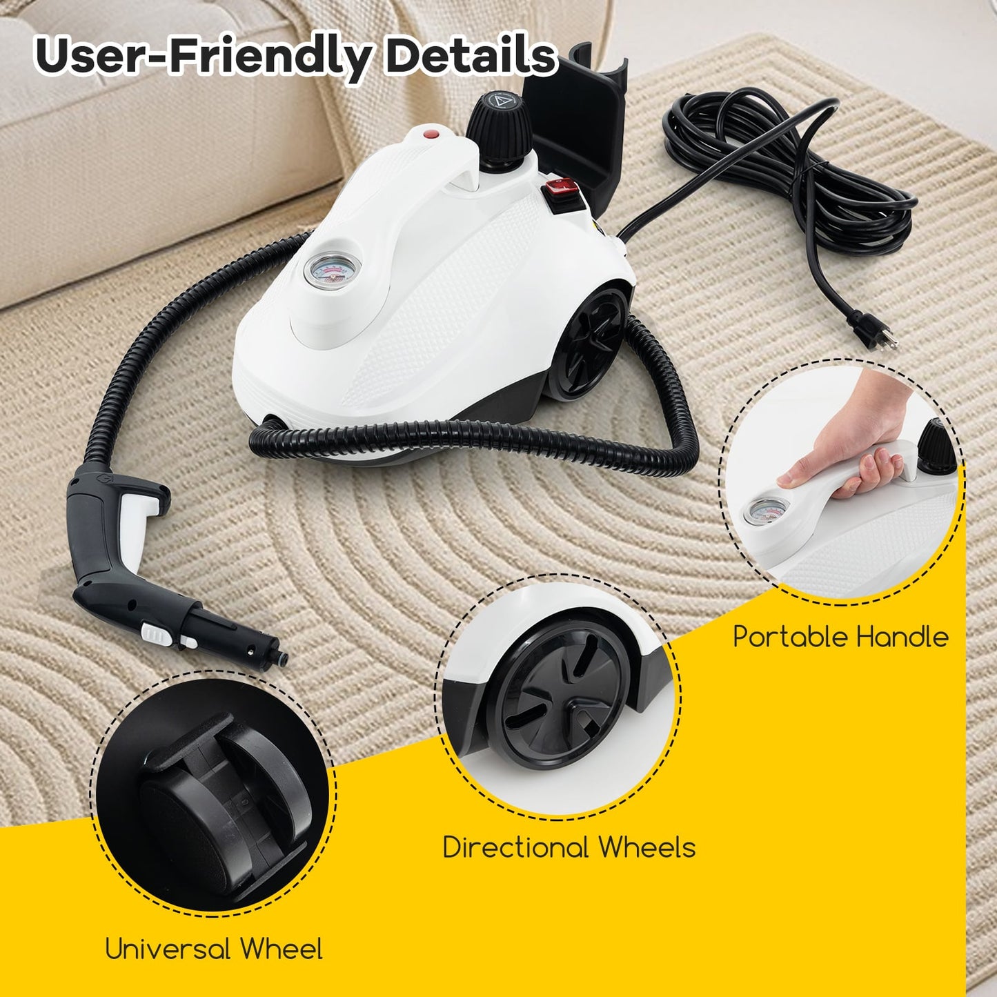 Portable Steam Cleaner 1800W, 61 oz Tank, White, Gray Vacuums & Cleaners at Gallery Canada