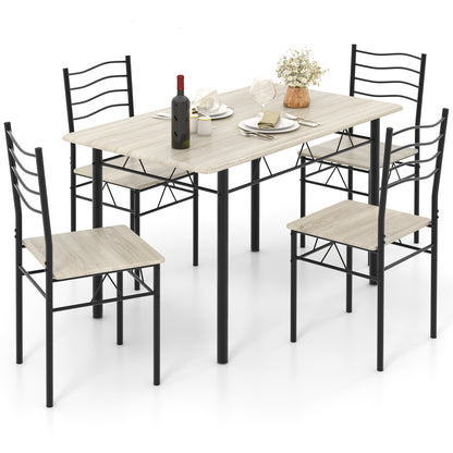 5 Piece Wood Metal Dining Table Set, 4 Chairs, Natural