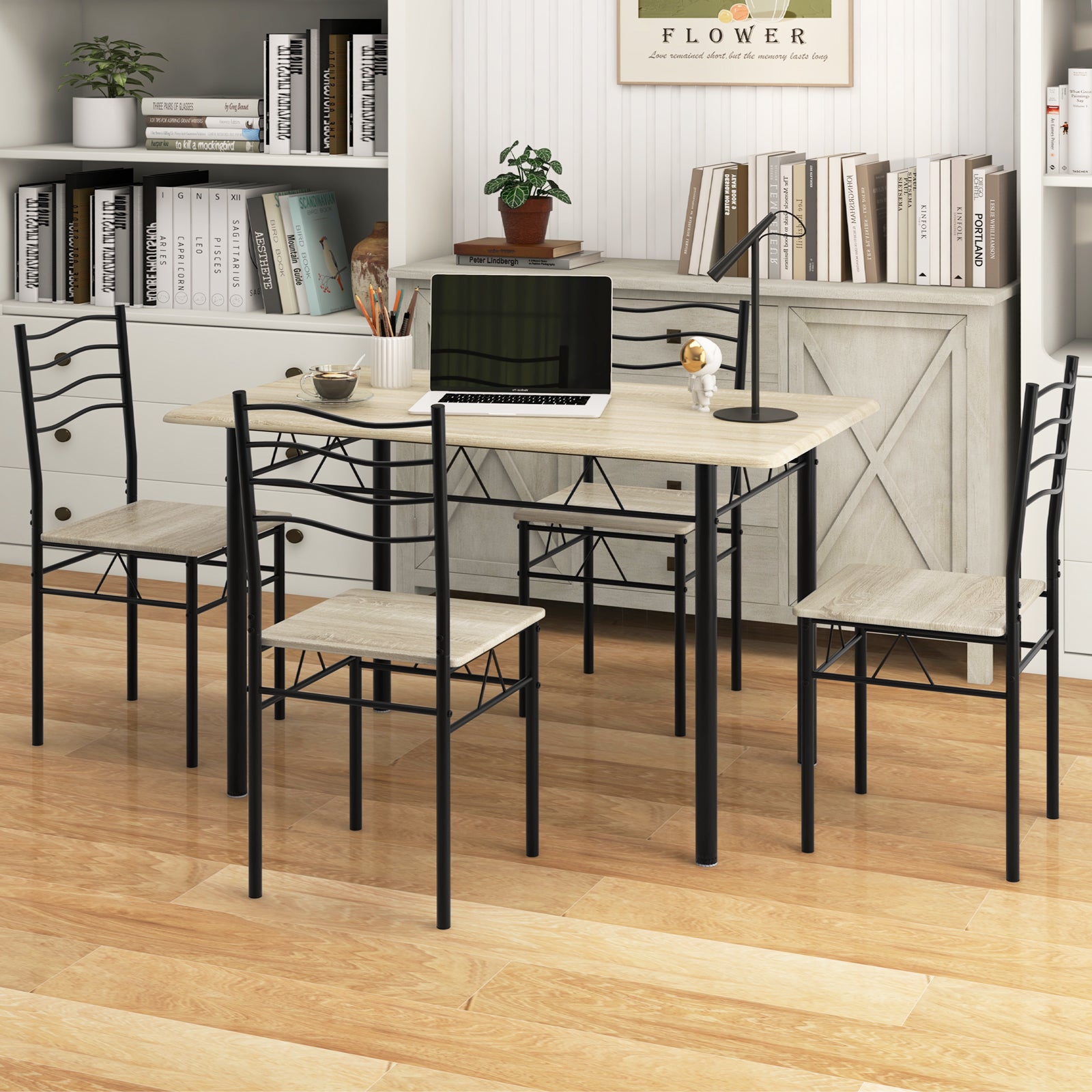 5 Piece Wood Metal Dining Table Set, 4 Chairs, Natural Dining Room Sets at Gallery Canada