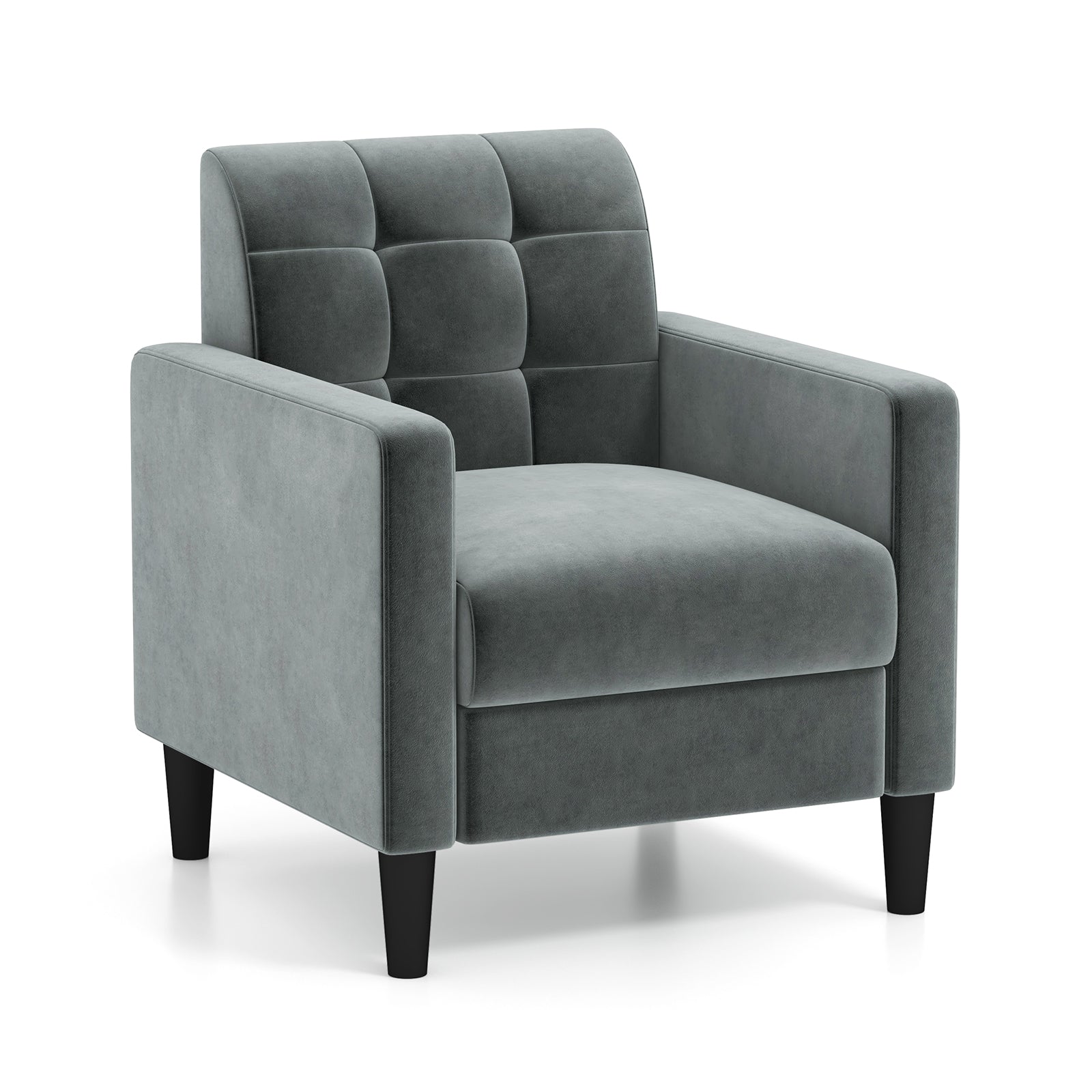 Mid Century Modern Velvet Accent Chair with Tufted Back-Gray , Gray Accent Chairs Gray at Gallery Canada