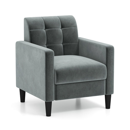 Mid Century Modern Velvet Accent Chair with Tufted Back-Gray , Gray Accent Chairs Gray at Gallery Canada