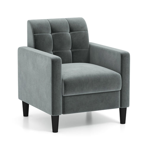 Mid Century Modern Velvet Accent Chair with Tufted Back-Gray , Gray