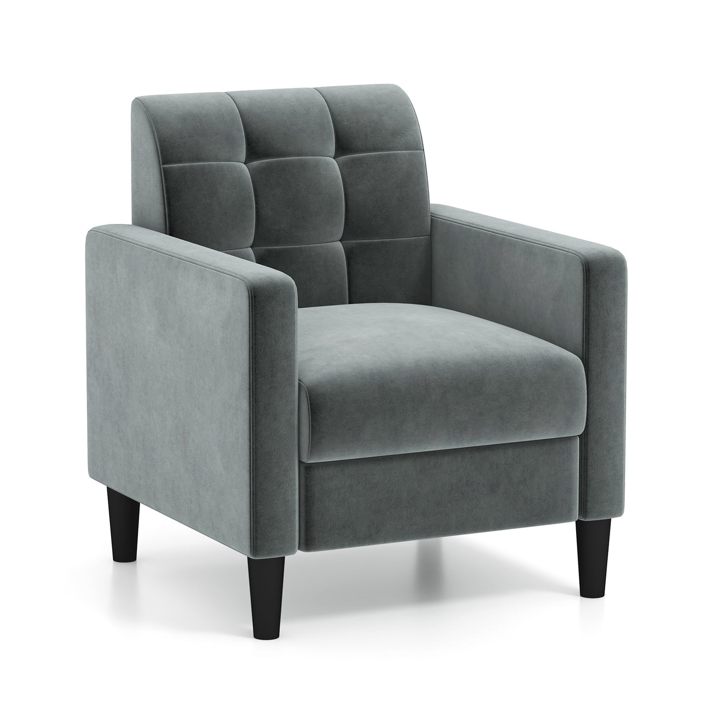 Mid Century Modern Velvet Accent Chair, Tufted Back, Gray