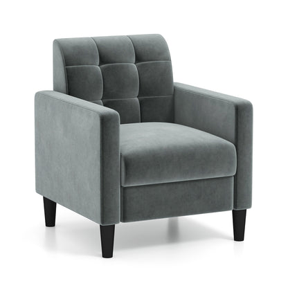Mid Century Modern Velvet Accent Chair, Tufted Back, Gray