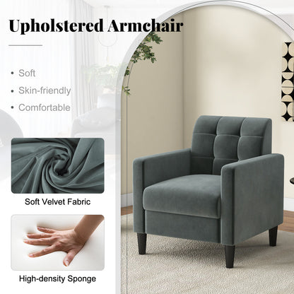 Mid Century Modern Velvet Accent Chair with Tufted Back-Gray , Gray Accent Chairs at Gallery Canada