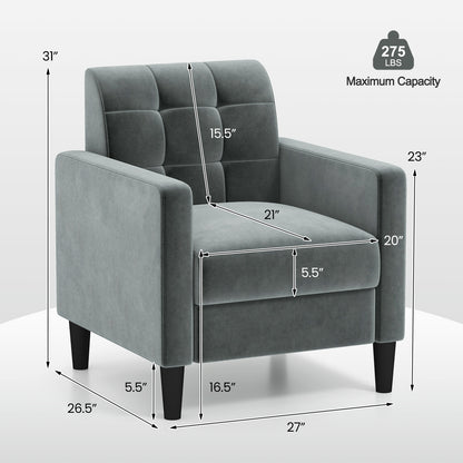 Mid Century Modern Velvet Accent Chair with Tufted Back-Gray , Gray Accent Chairs at Gallery Canada