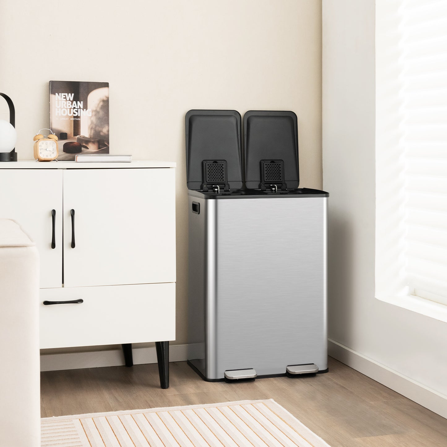 2 x 8 Gal Dual Compartment Trash Can, Silver Kitchen Organization at Gallery Canada
