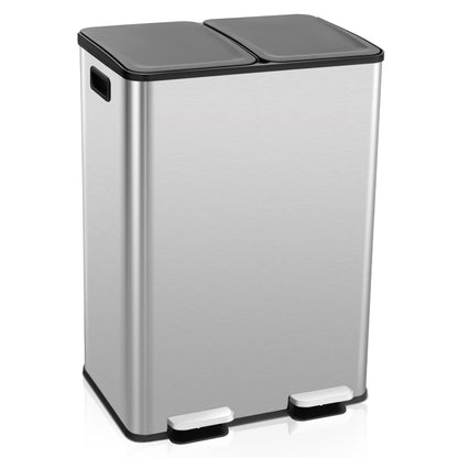 2 x 8 Gal Dual Compartment Trash Can, Silver Kitchen Organization Silver at Gallery Canada