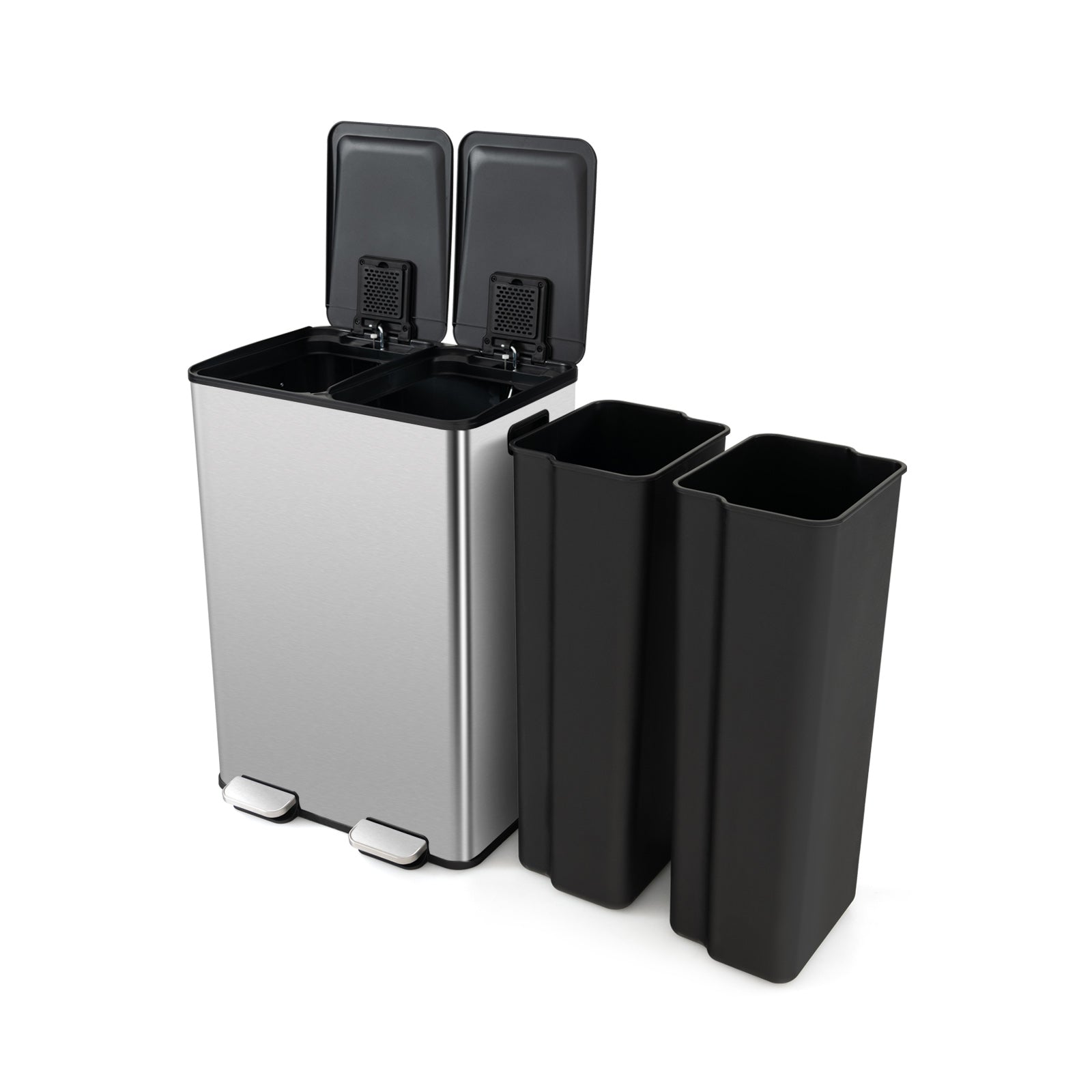 2 x 8 Gal Dual Compartment Trash Can, Silver Kitchen Organization at Gallery Canada