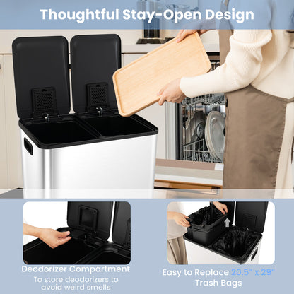2 x 8 Gal Dual Compartment Trash Can, Silver Kitchen Organization at Gallery Canada