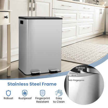 2 x 8 Gal Dual Compartment Trash Can, Silver Kitchen Organization at Gallery Canada