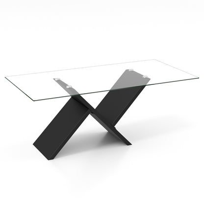 47 Inch Rectangle Glass Coffee Table Modern Center Table with Tempered Glass Tabletop, Black Coffee Tables at Gallery Canada