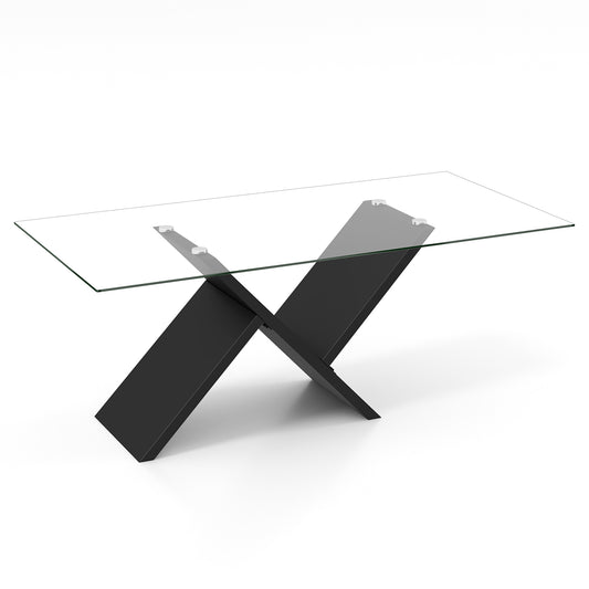 47 Inch Rectangle Glass Coffee Table Modern Center Table with Tempered Glass Tabletop, Black Coffee Tables Black at Gallery Canada