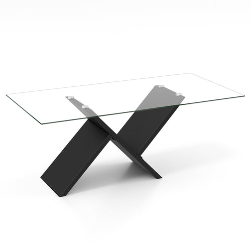 47 Inch Rectangle Glass Coffee Table Modern Center Table with Tempered Glass Tabletop, Black