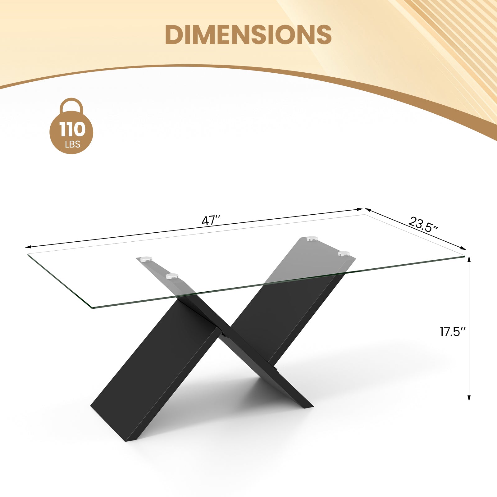 47 Inch Rectangle Glass Coffee Table Modern Center Table with Tempered Glass Tabletop, Black Coffee Tables at Gallery Canada