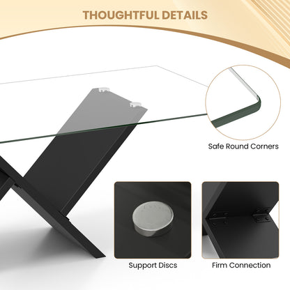 47 Inch Rectangle Glass Coffee Table Modern Center Table with Tempered Glass Tabletop, Black Coffee Tables at Gallery Canada