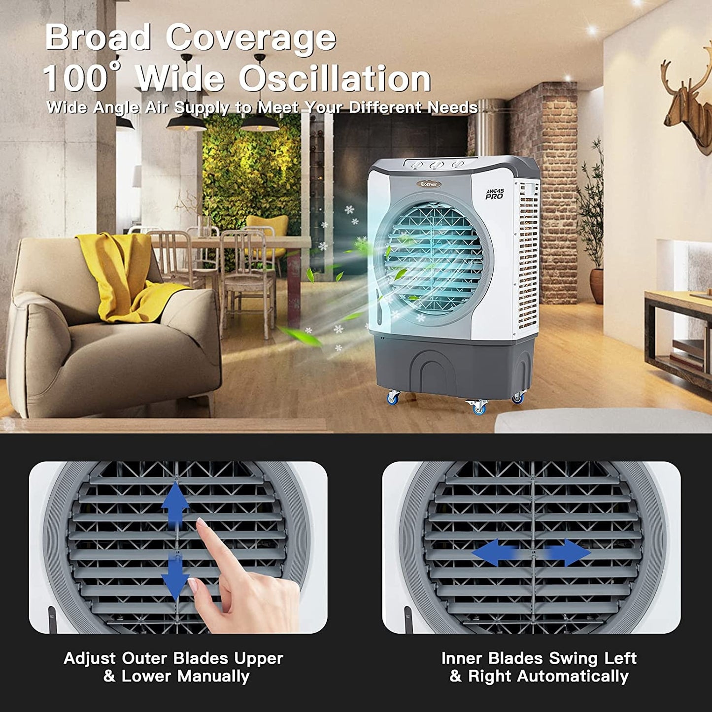 4-In-1 Industrial Evaporative Air Cooler, 12 Gallon Tank, Wheels, Gray Air Coolers at Gallery Canada