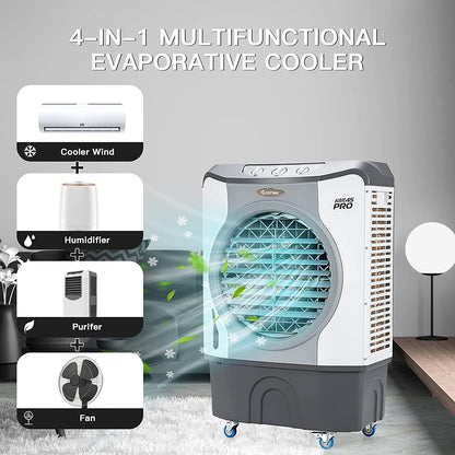 4-In-1 Industrial Evaporative Air Cooler, 12 Gallon Tank, Wheels, Gray Air Coolers at Gallery Canada