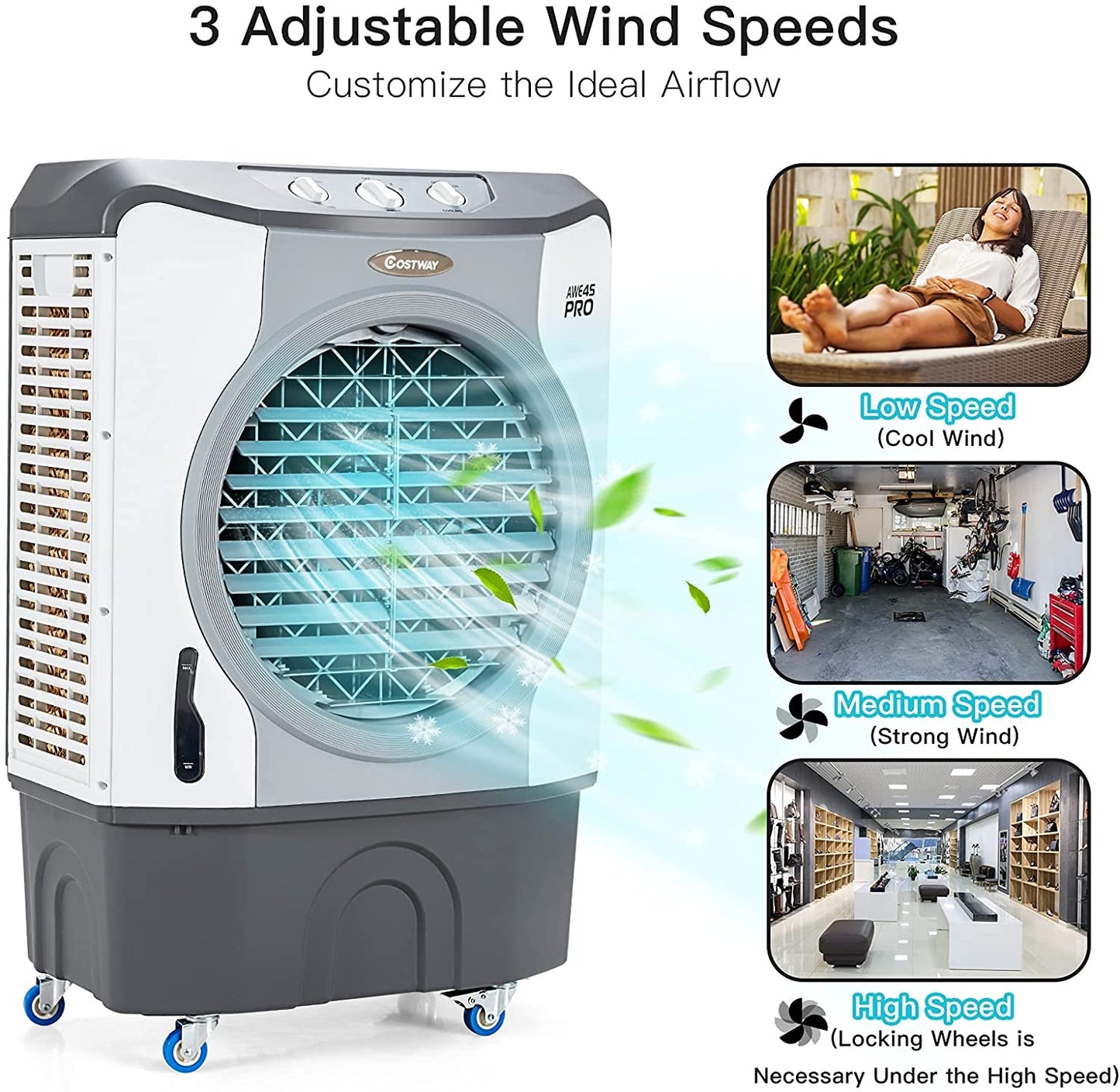 4-In-1 Industrial Evaporative Air Cooler, 12 Gallon Tank, Wheels, Gray Air Coolers at Gallery Canada
