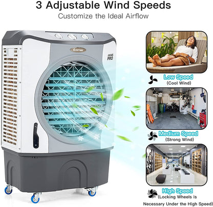 4-In-1 Industrial Evaporative Air Cooler, 12 Gallon Tank, Wheels, Gray Air Coolers at Gallery Canada