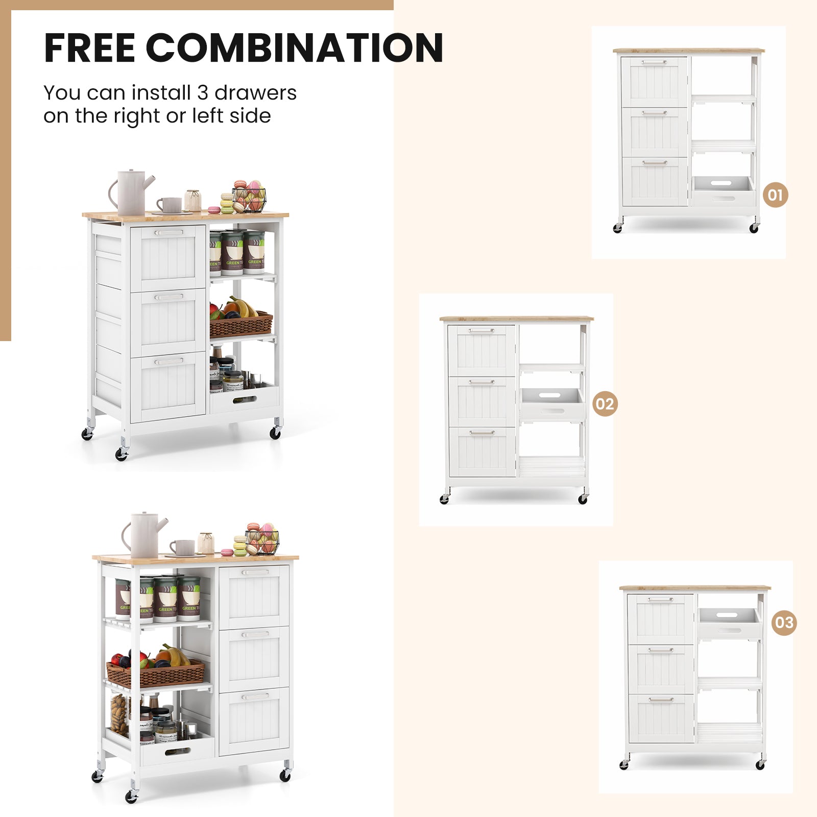 Rolling Kitchen Island Cart, Storage Utility, White Kitchen Islands & Carts at Gallery Canada