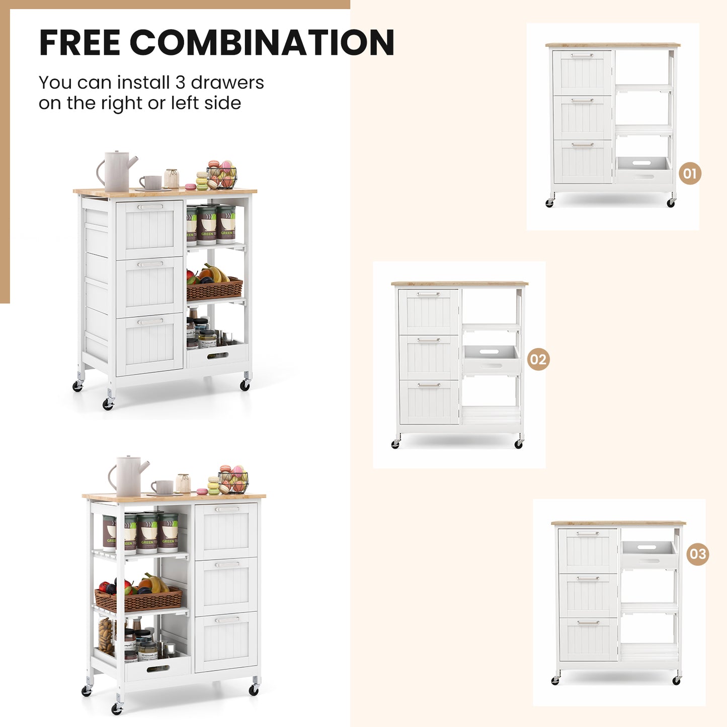 Rolling Kitchen Island Cart, Storage Utility, White Kitchen Islands & Carts at Gallery Canada