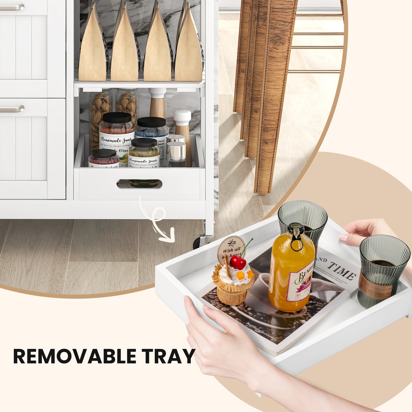 Rolling Kitchen Island Cart, Storage Utility, White Kitchen Islands & Carts at Gallery Canada