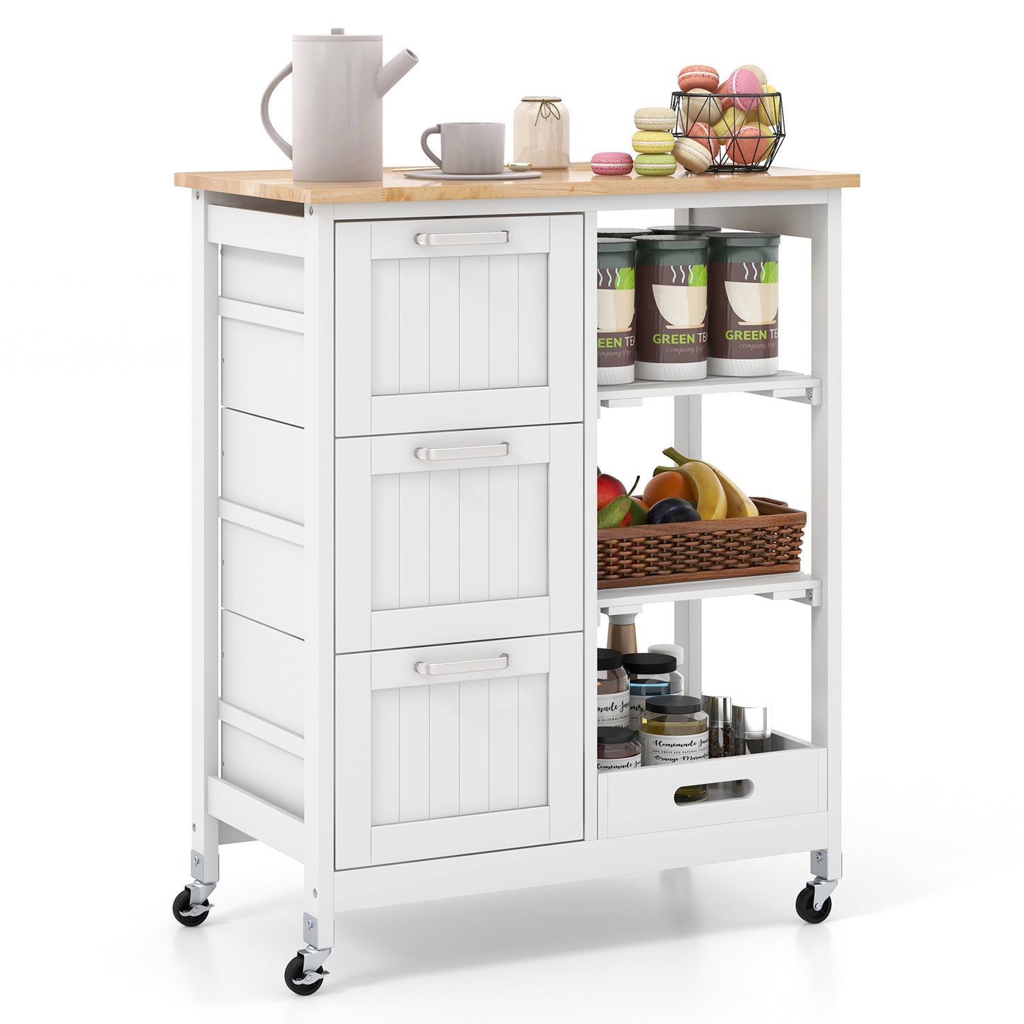 Rolling Kitchen Island Cart, Storage Utility, White Kitchen Islands & Carts at Gallery Canada