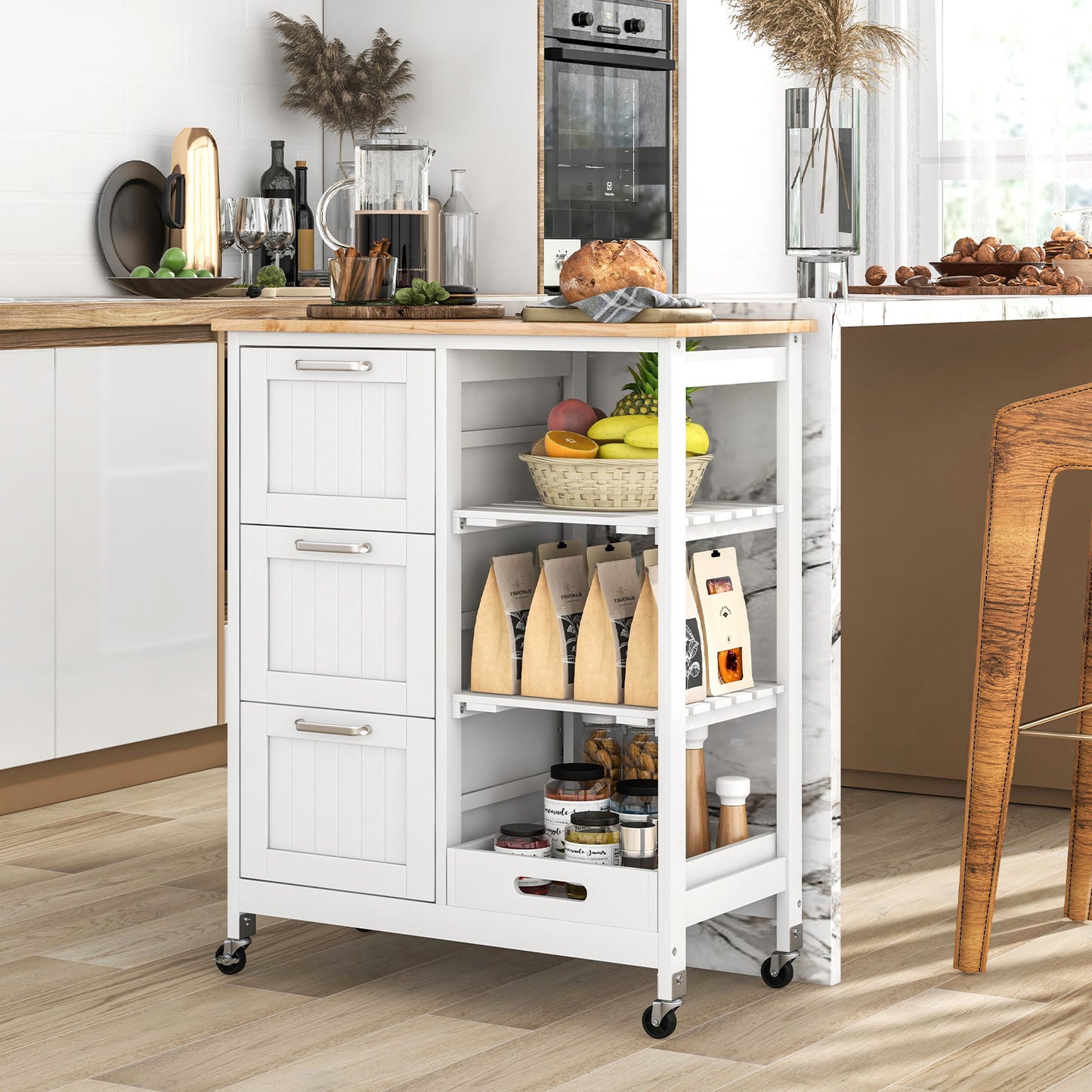 Rolling Kitchen Island Cart, Storage Utility, White Kitchen Islands & Carts at Gallery Canada