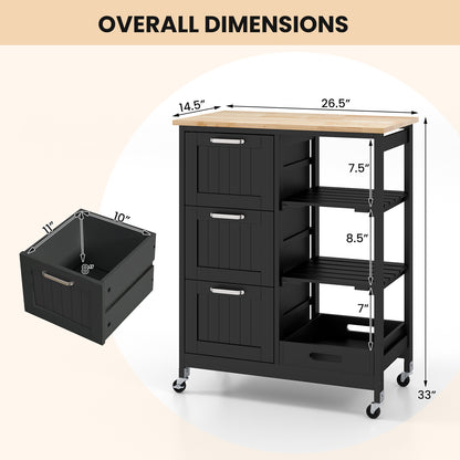 Kitchen Island Storage Cart With 3 Large Drawers, Black Kitchen Islands & Carts at Gallery Canada