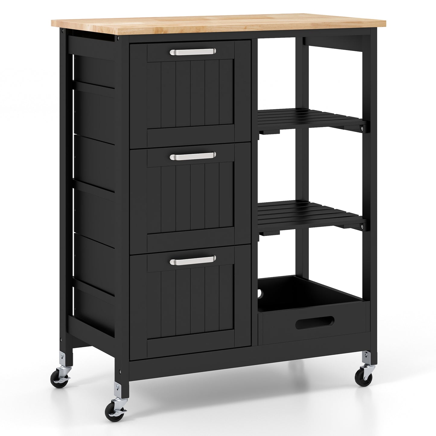 Kitchen Island Storage Cart With 3 Large Drawers, Black Kitchen Islands & Carts Black at Gallery Canada