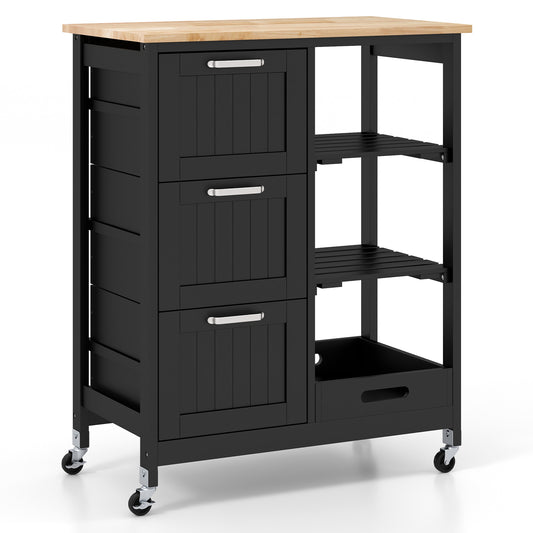 Kitchen Island Storage Cart With 3 Large Drawers, Black Kitchen Islands & Carts Black at Gallery Canada