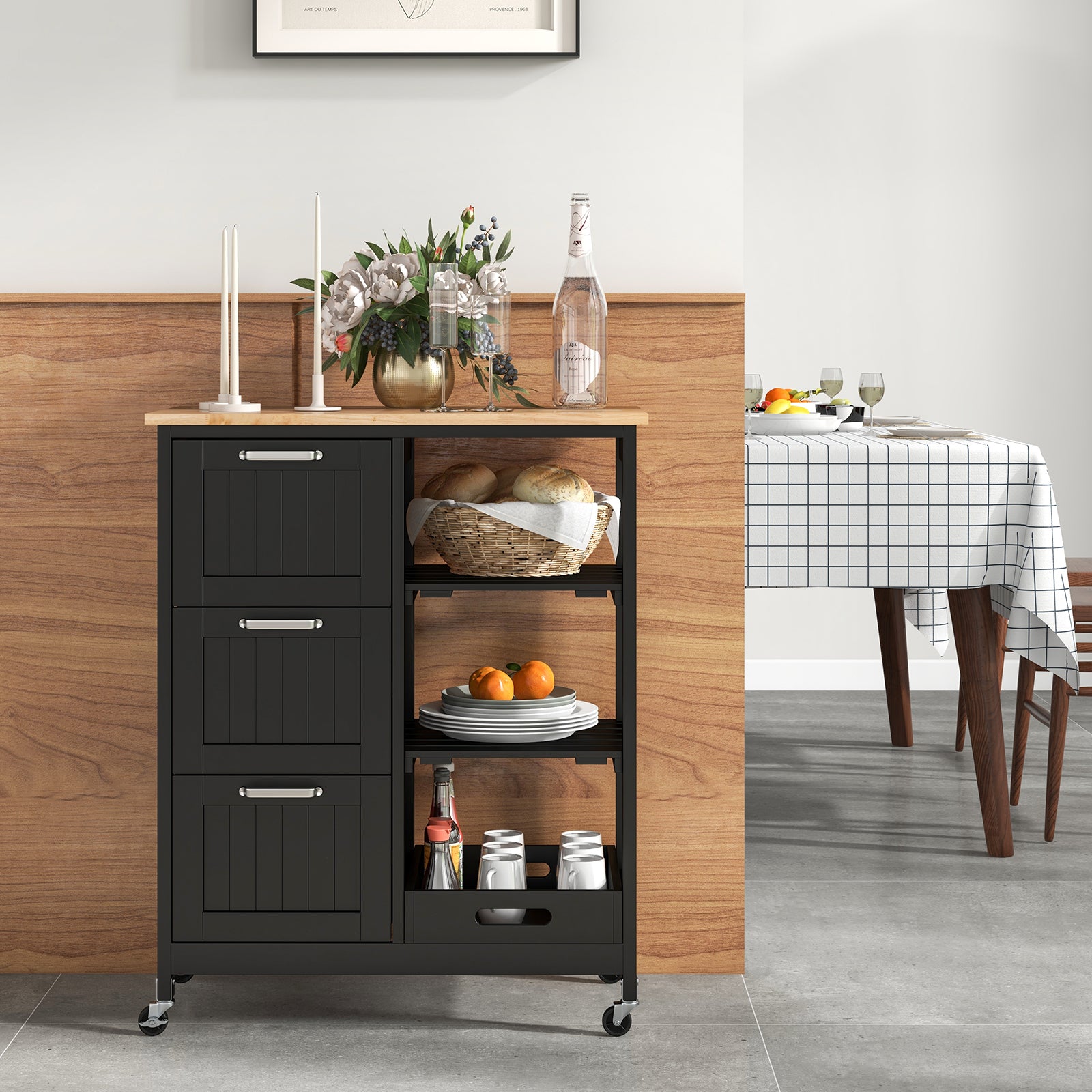 Kitchen Island Storage Cart With 3 Large Drawers, Black Kitchen Islands & Carts at Gallery Canada
