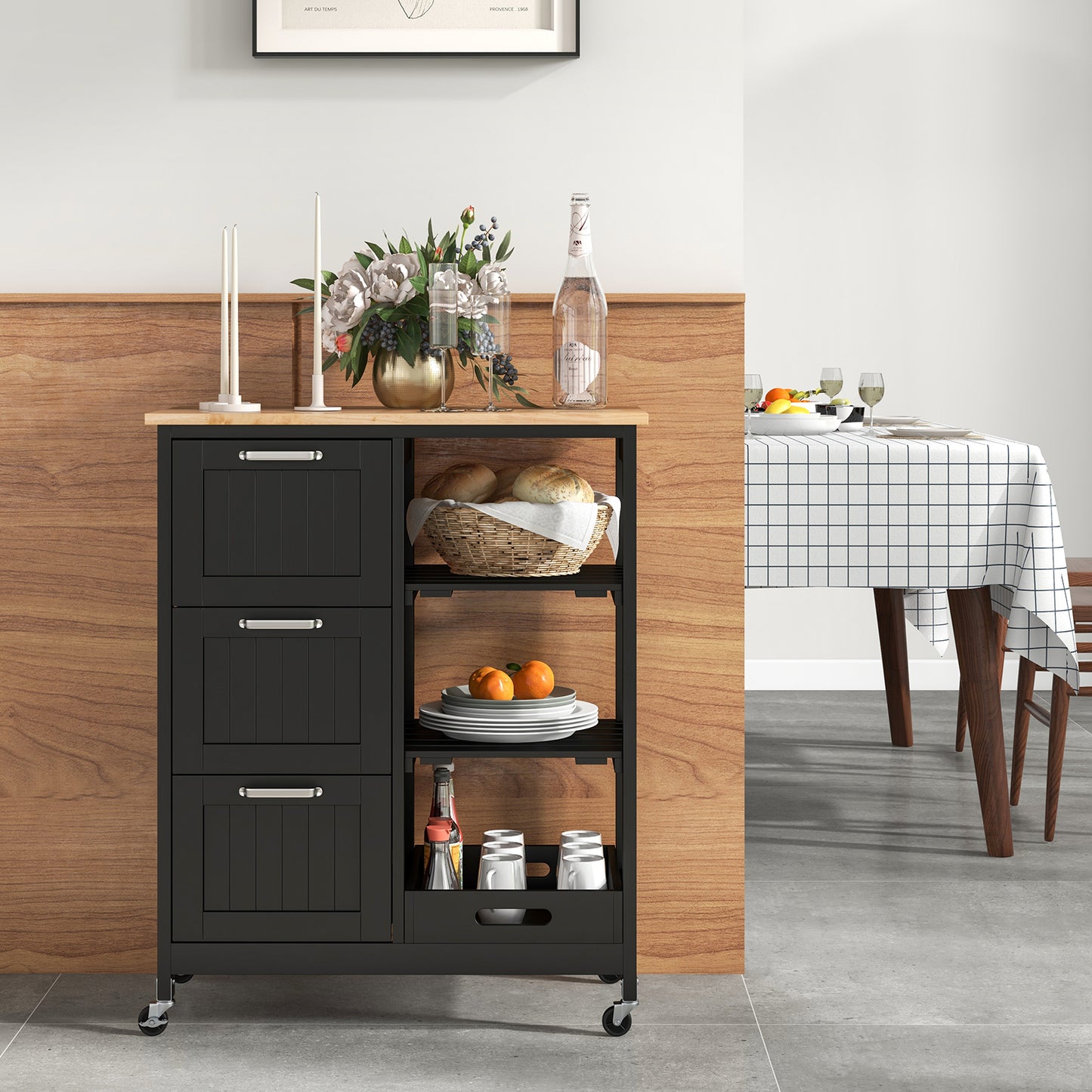 Kitchen Island Storage Cart With 3 Large Drawers, Black Kitchen Islands & Carts at Gallery Canada