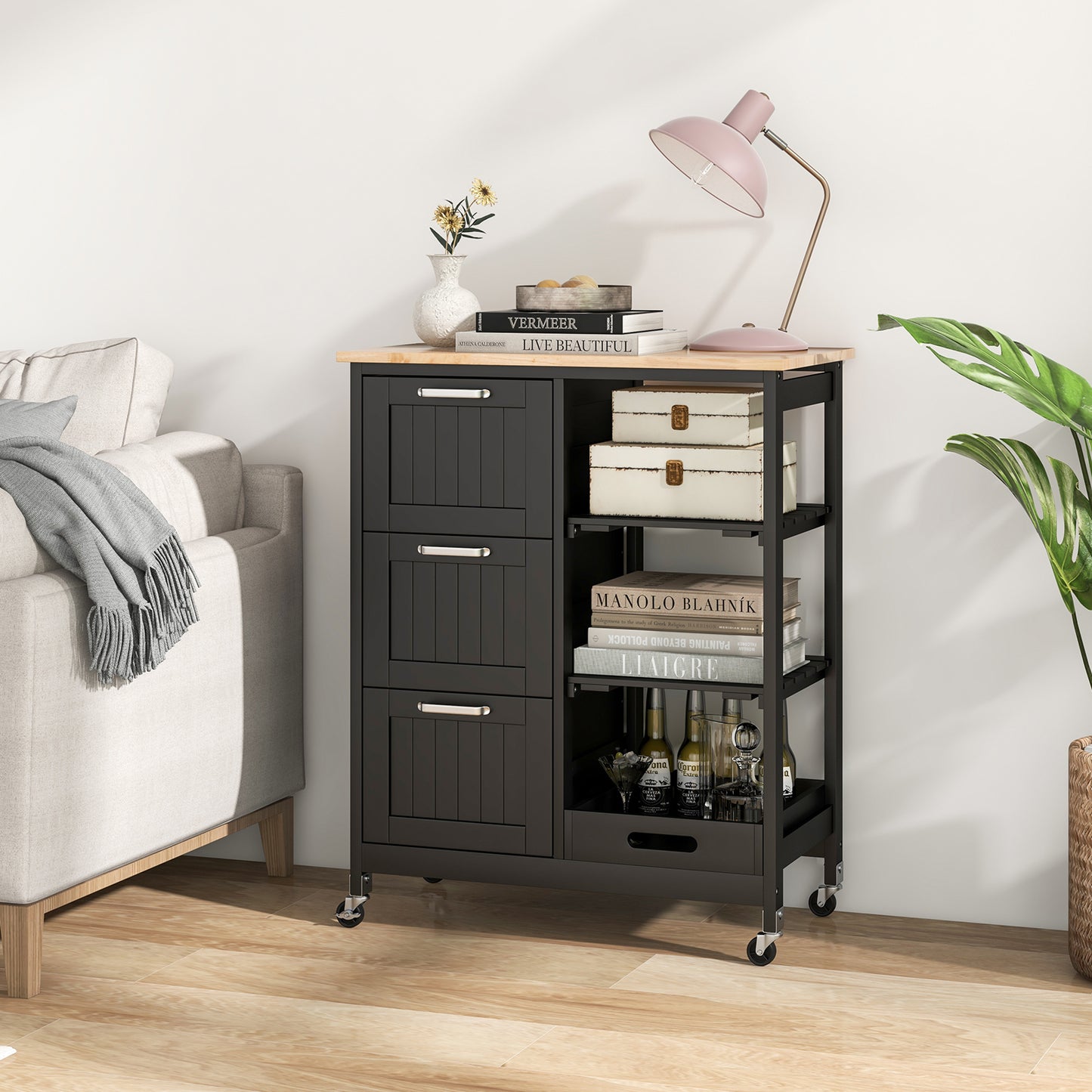 Kitchen Island Storage Cart With 3 Large Drawers, Black Kitchen Islands & Carts at Gallery Canada