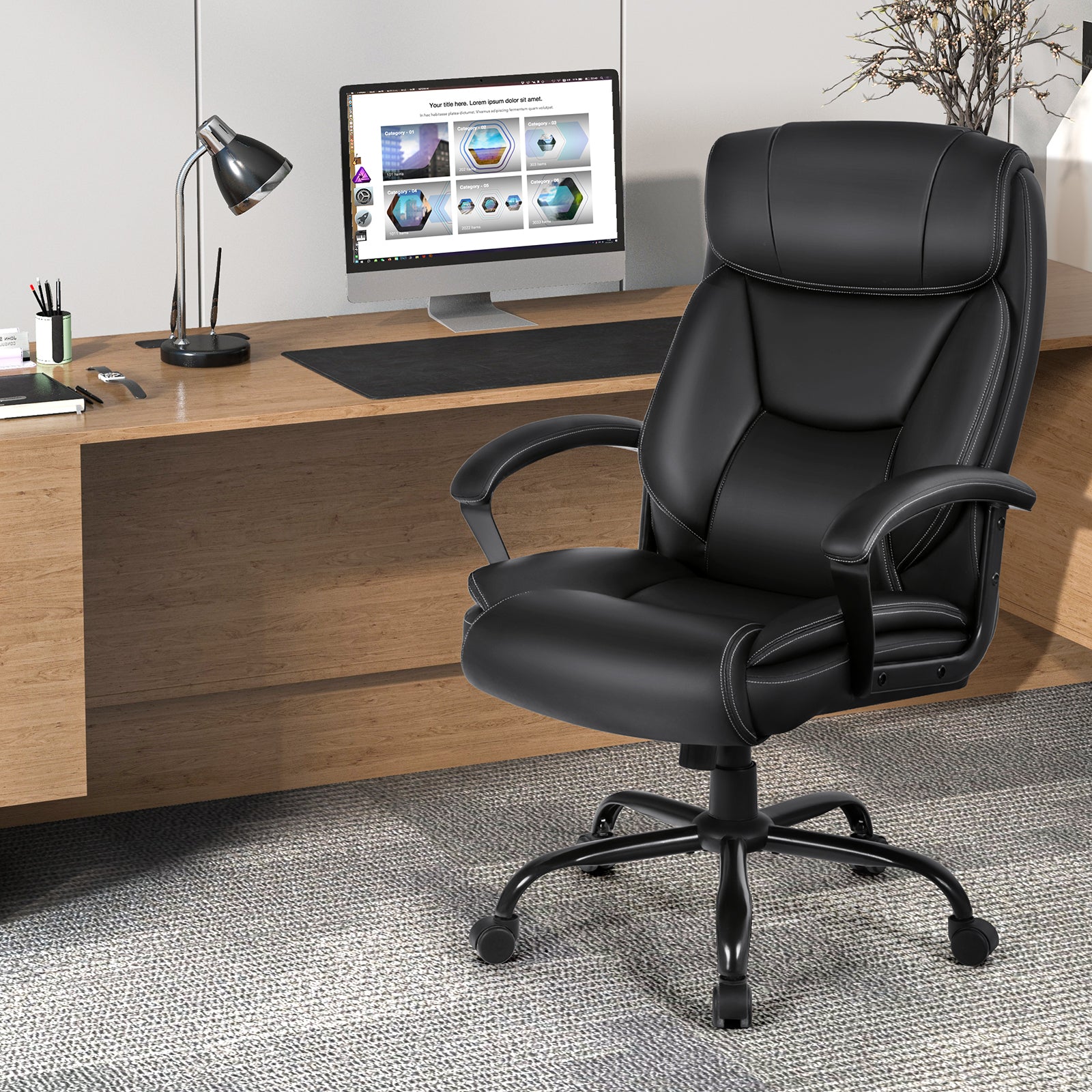Massage Executive Office Chair with 6 Vibrating Points, Black Big and Tall Chairs at Gallery Canada