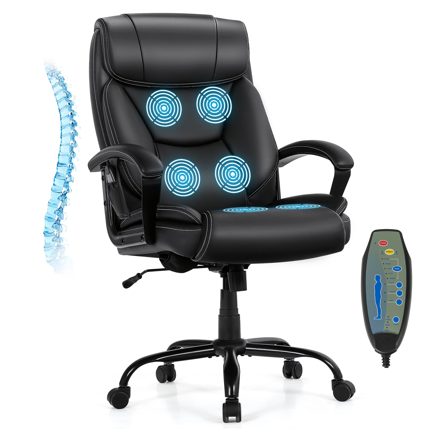Massage Executive Office Chair with 6 Vibrating Points, Black Big and Tall Chairs at Gallery Canada